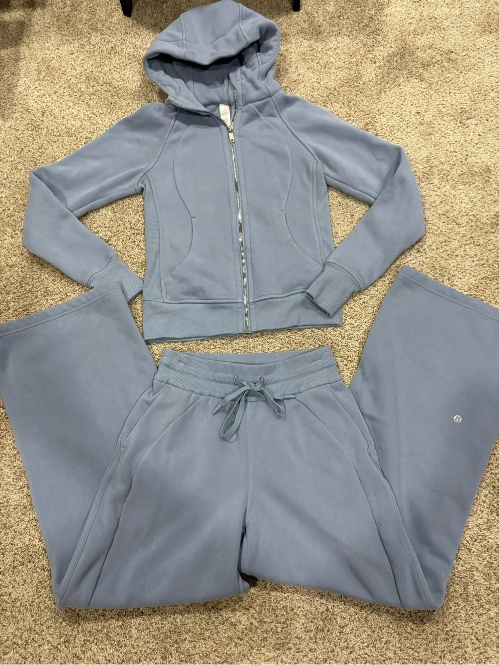 lululemon athletica Women's Light Blue Zip Scuba Hoodie & Drawstring Joggers Set
